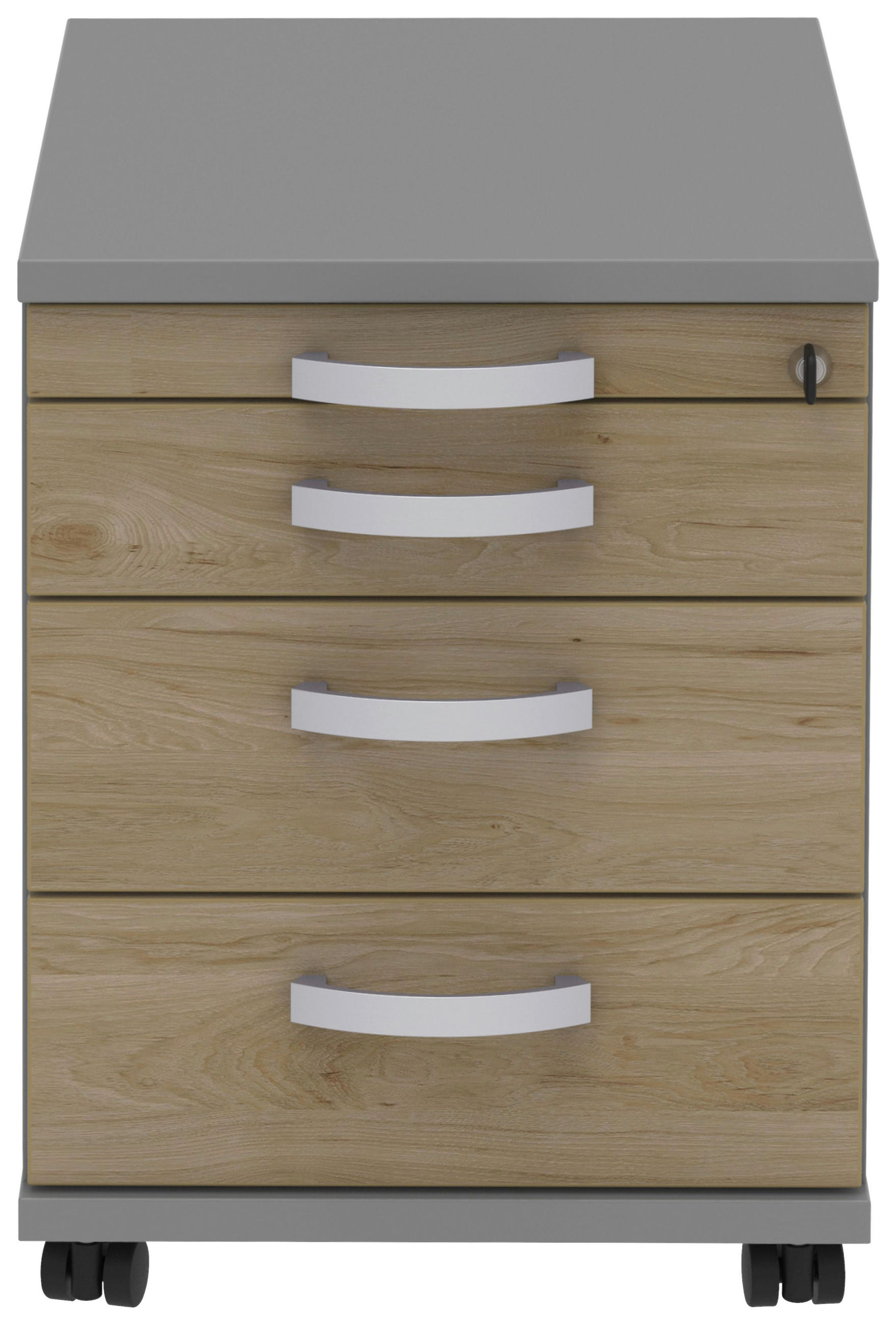 ROLLCONTAINER Grau, Eichefarben, Alufarben  - Eichefarben/Alufarben, KONVENTIONELL, Holzwerkstoff/Metall (42,7/54,4/60cm) - Moderano