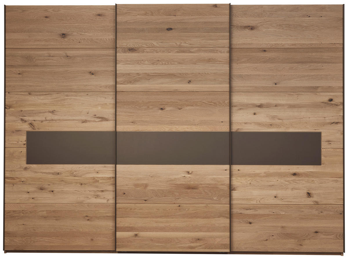 SCHIEBETÜRENSCHRANK 301,9/223,3/67,5 cm 3-türig Bronzefarben, Wildeiche  - Wildeiche/Bronzefarben, Natur, Glas/Holz (301,9/223,3/67,5cm) - Valnatura