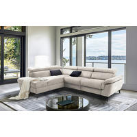 ECKSOFA SONO in Lederlook Hellgrau Armteilverstellung, Kopfteilverstellung  210/265 cm  - Hellgrau/Schwarz, Design, Textil/Metall (210/265cm) - Livetastic
