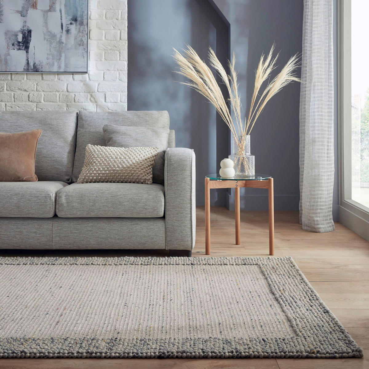 HANDWEBTEPPICH 200/290 cm BOBBLE WOOL BORDER Schwarz, Weiß  - Schwarz/Weiß, Trend, Textil (200/290cm) - Xora