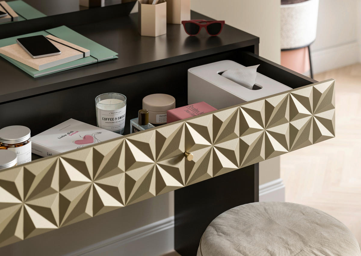 SMINKASZTAL fekete, aranyszínű  - fekete/aranyszínű, Design, műanyag/faalapú anyag (90/133/39cm) - Livetastic