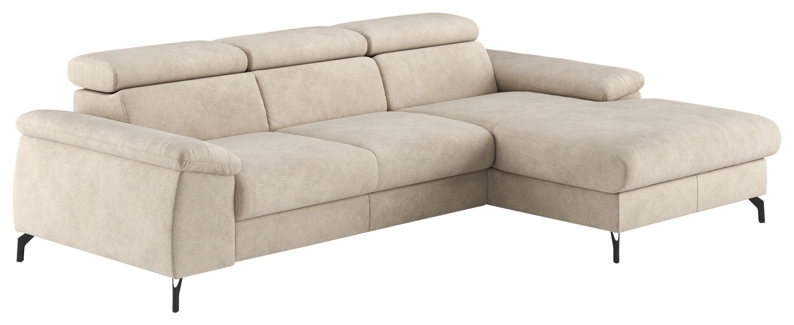 ECKSOFA Beige Webstoff Bettkasten, Schlaffunktion, Kopfteilverstellung, Stauraum  - Beige/Schwarz, Design, Textil/Metall (244/166cm) - Livetastic