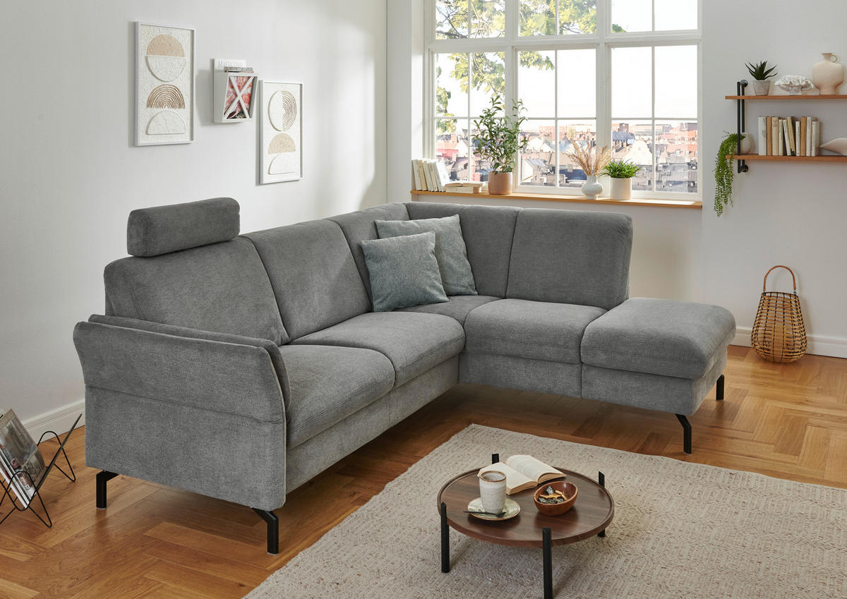 ECKSOFA in Flachgewebe Grau  - Schwarz/Grau, Konventionell, Textil/Metall (241/190cm) - Beldomo Comfort