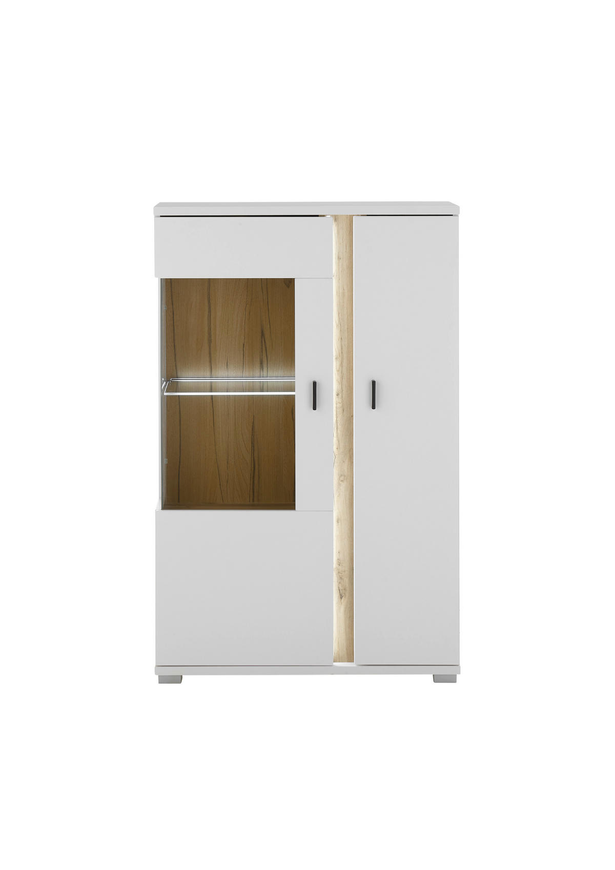 VITRINE  in Weiß, Eiche Wotan  - Silberfarben/Eiche Wotan, Design, Glas/Holzwerkstoff (80/125/35cm) - MID.YOU