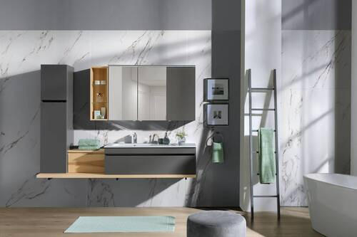 BADEZIMMER  in 207 cm  - Graubraun/Eschefarben, MODERN, Glas/Holz (207cm) - Novel