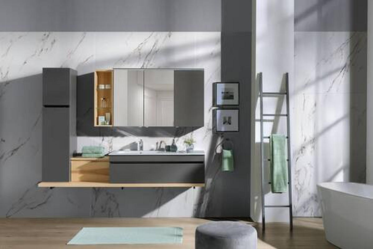 SALLE DE BAIN  in 207 cm  - Weiss/Graubraun, Modern, Glas/Holz (207cm) - Novel