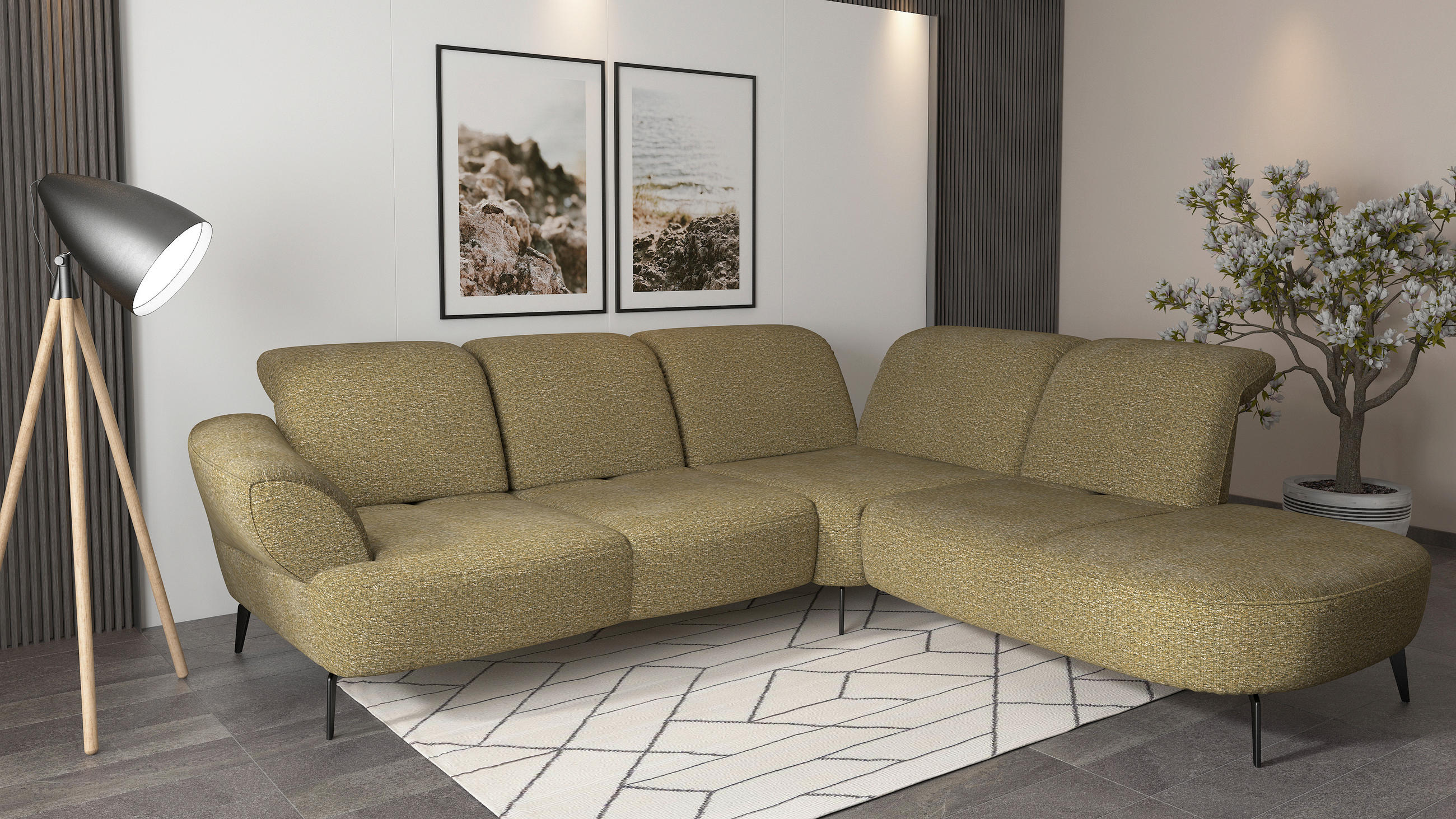 ECKSOFA in Chenille Olivgrün  302/270 cm  - Schwarz/Olivgrün, MODERN, Textil/Metall (302/270cm) - Sit & More