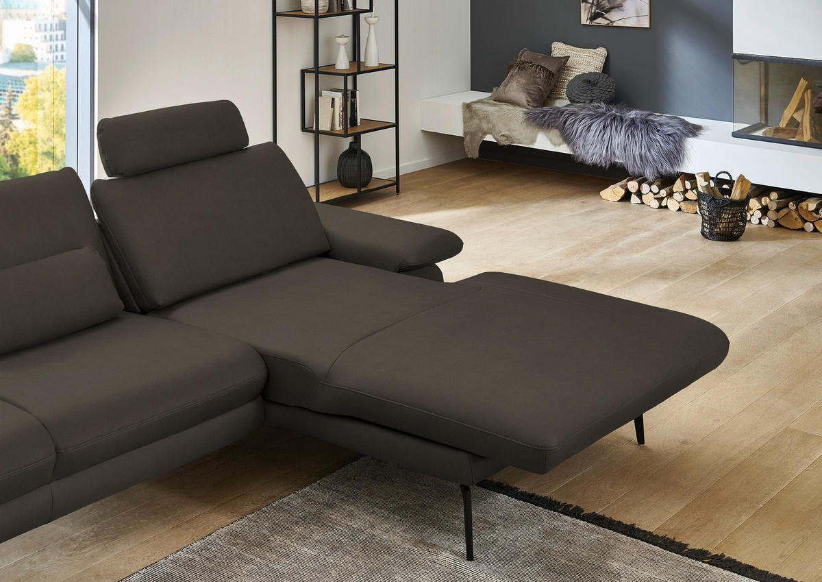 ECKSOFA in Echtleder Graubraun  - Graubraun/Schwarz, Design, Leder/Metall (310/180cm) - Dieter Knoll