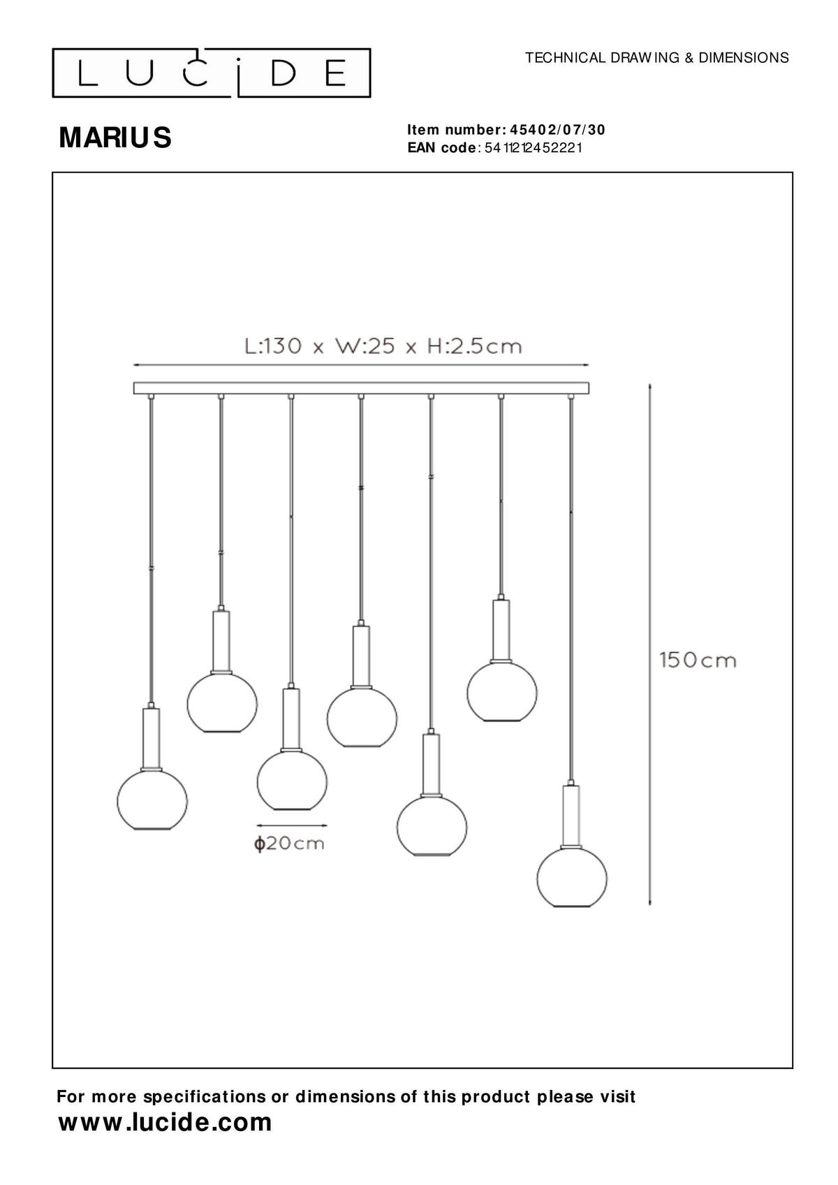 HÄNGELEUCHTE 130/30/150 cm  - Schwarz, Design, Glas (130/30/150cm) - Lucide