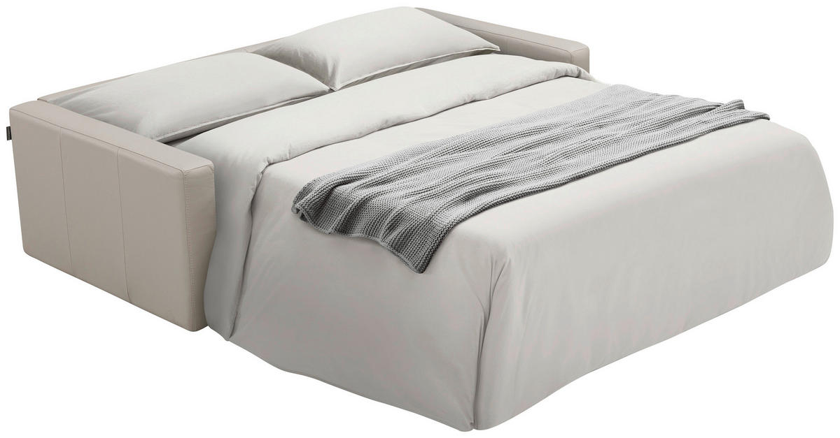 SCHLAFSOFA Creme Echtleder  - Creme/Schwarz, Design, Leder/Kunststoff (185/93/98cm) - Novel