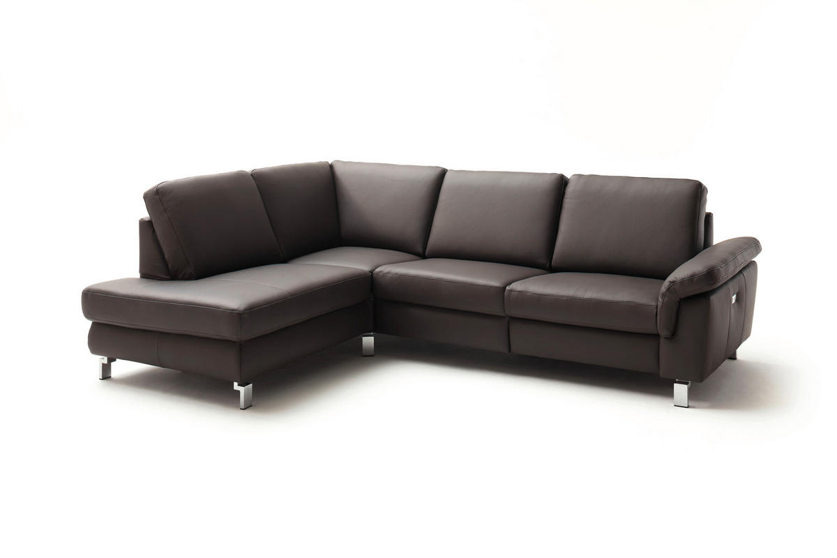 ECKSOFA in Echtleder Dunkelbraun  - Chromfarben/Dunkelbraun, Design, Leder/Metall (271/200cm) - Pure Home Lifestyle