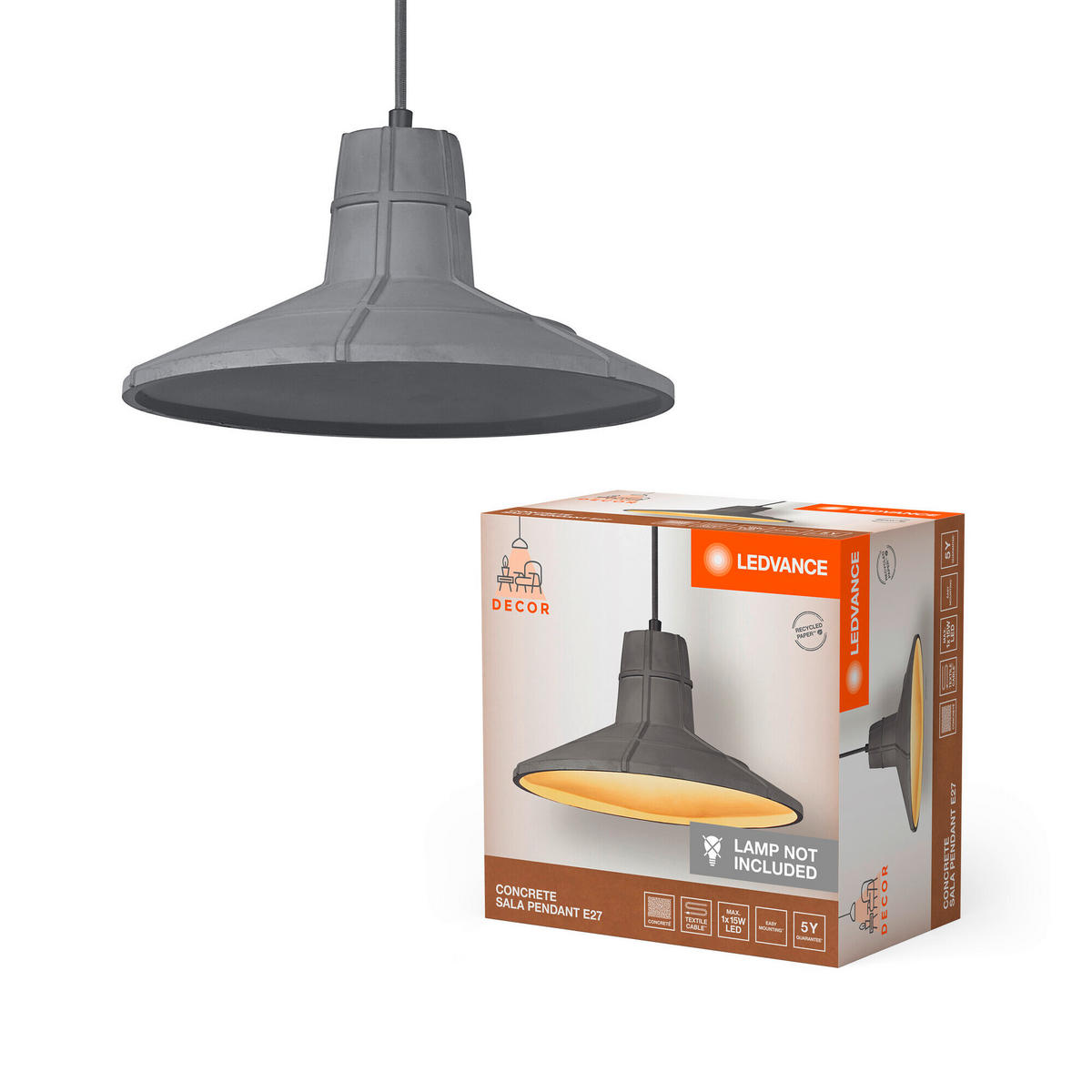 PENDELLEUCHTE 32,5/121,5 cm   - Dunkelgrau, KONVENTIONELL, Stein/Metall (32,5/121,5cm) - Ledvance