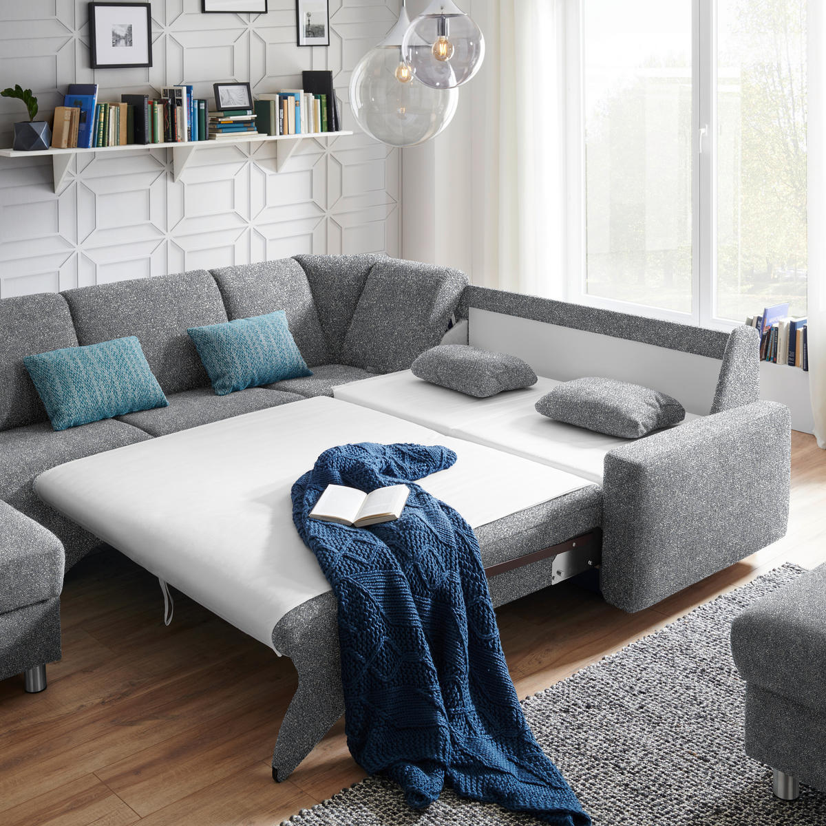 WOHNLANDSCHAFT  in Mikrovelours Grau  - Alufarben/Grau, KONVENTIONELL, Kunststoff/Textil (158/322/236cm) - Sedda