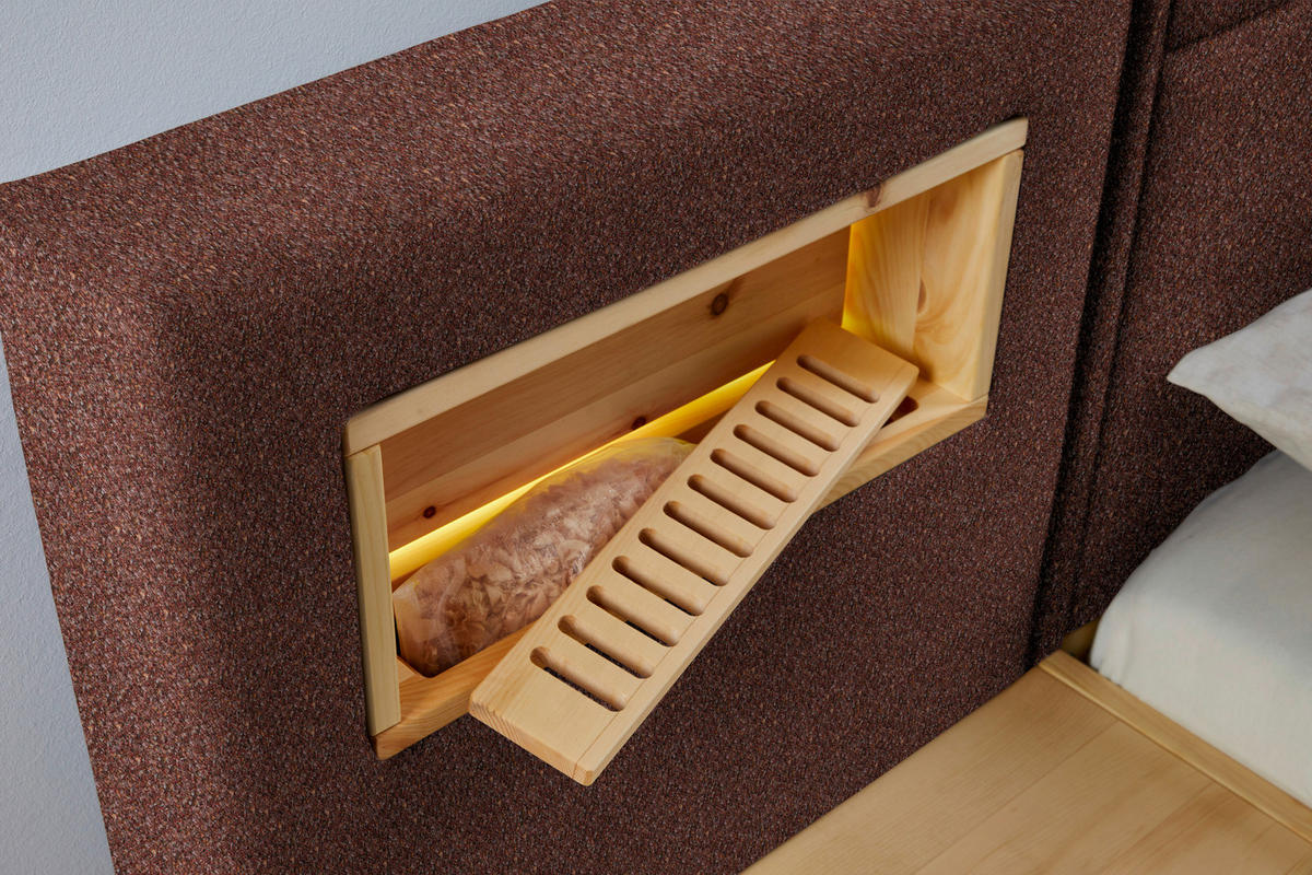 BOXSPRINGBETT 200/200 cm  in Eichefarben, Dunkelrot  - Eichefarben/Dunkelrot, Natur, Holz/Textil (200/200cm) - Valnatura