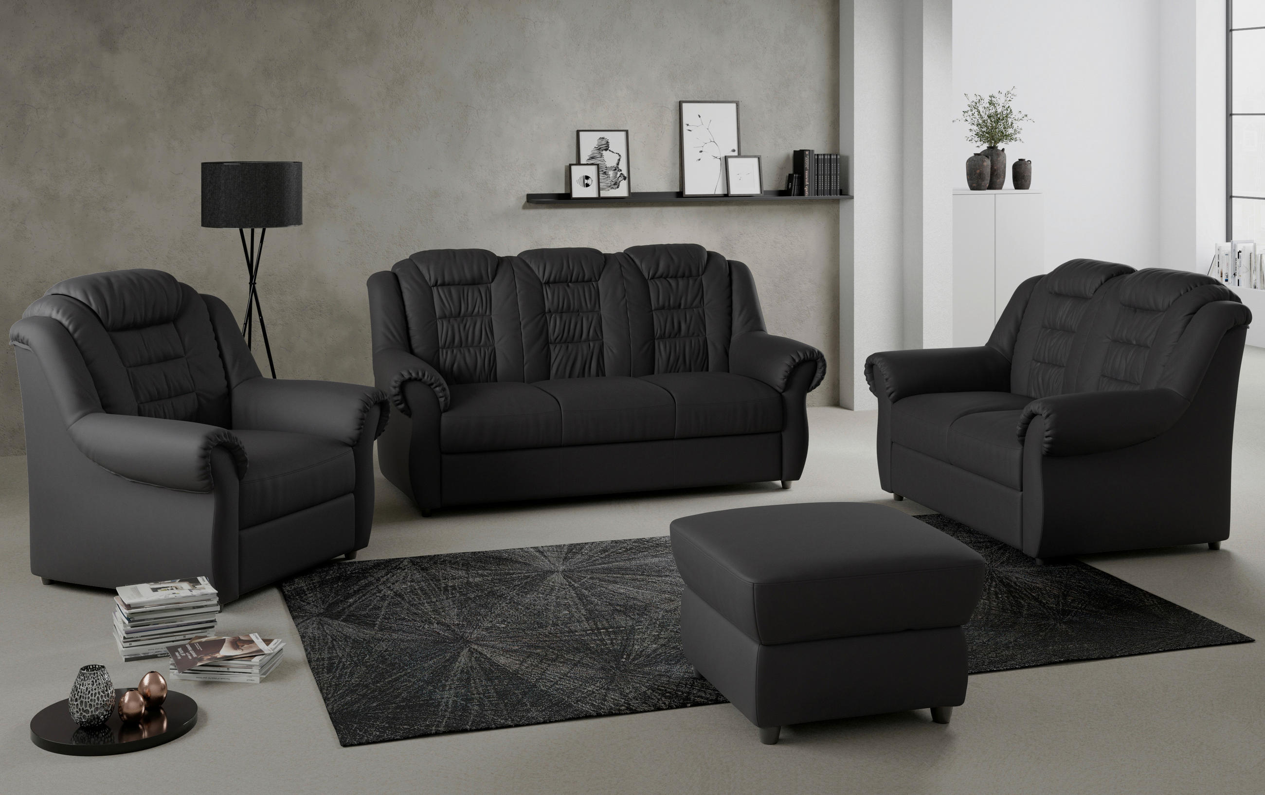 HOCKER in Textil Schwarz - Schwarz, Konventionell, Kunststoff/Textil (68/45/68cm) - Livetastic