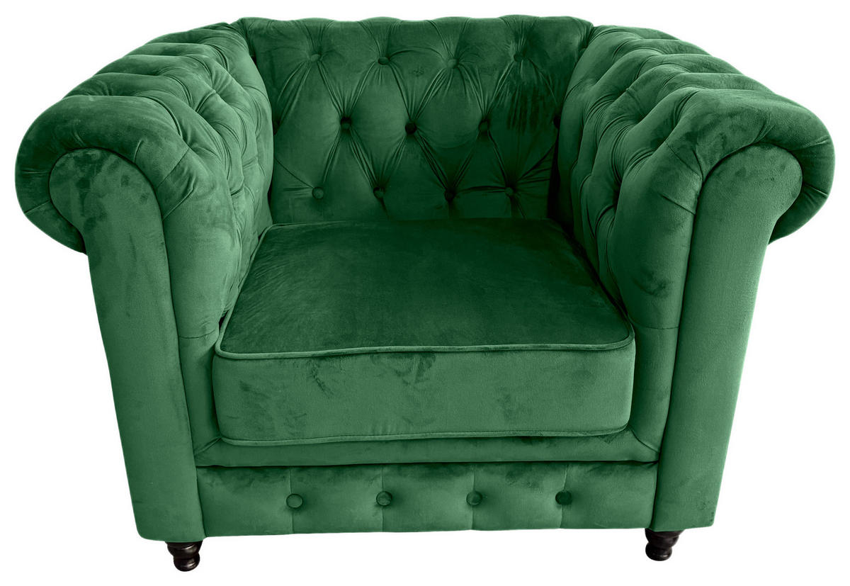 KRESLO CHESTERFIELD, textil, zelená, čierna - čierna/zelená, Trend, drevo/textil (102/73/87cm) - Xora