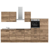 KÜCHENLEERBLOCK 330 cm   in Eiche dunkel  - Eiche dunkel/Schwarz, MODERN, Holzwerkstoff/Metall (330cm) - Nobilia