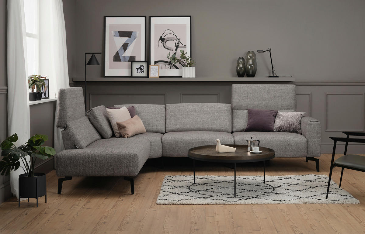 ECKSOFA in Samt Sandfarben  213/296 cm  - Sandfarben/Schwarz, Design, Textil/Metall (213/296cm) - SENSOO