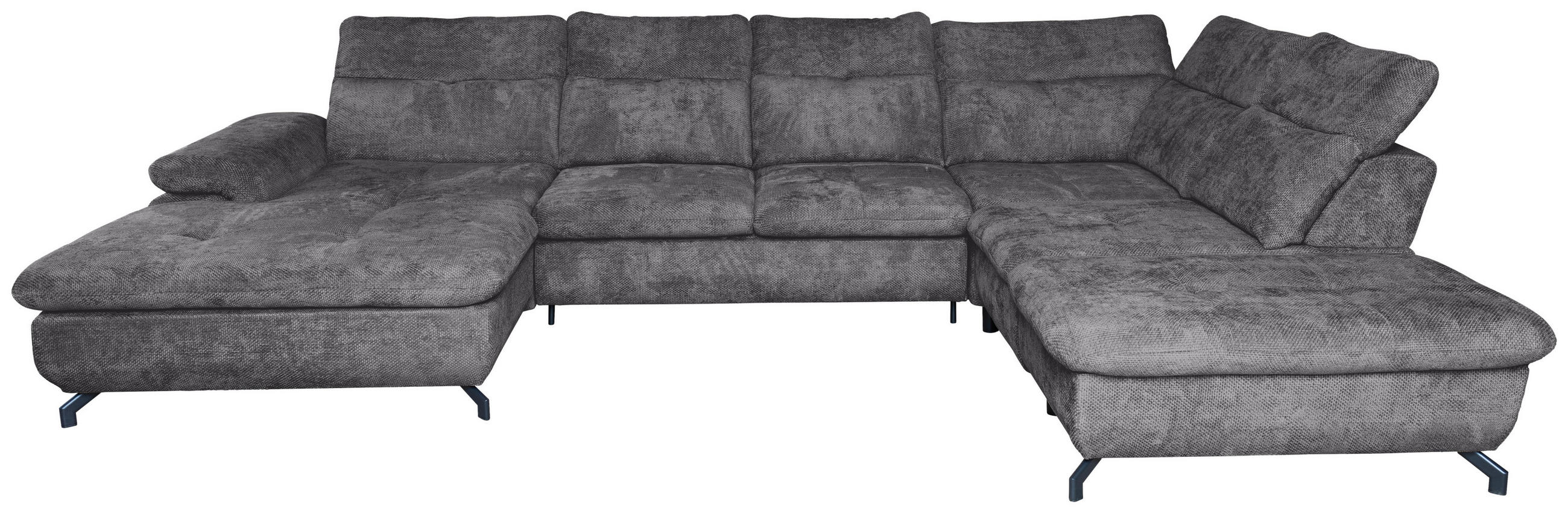 WOHNLANDSCHAFT Dunkelgrau Struktur  - Dunkelgrau/Schwarz, KONVENTIONELL, Textil/Metall (188/357/253cm) - Carryhome