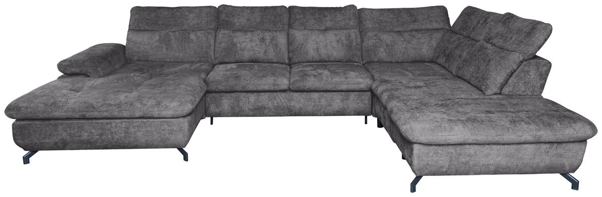 WOHNLANDSCHAFT Dunkelgrau Struktur  - Dunkelgrau/Schwarz, KONVENTIONELL, Textil/Metall (188/357/253cm) - Carryhome