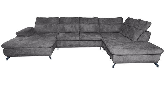 WOHNLANDSCHAFT  in Struktur Dunkelgrau  - Dunkelgrau/Schwarz, KONVENTIONELL, Textil/Metall (188/357/253cm) - Carryhome