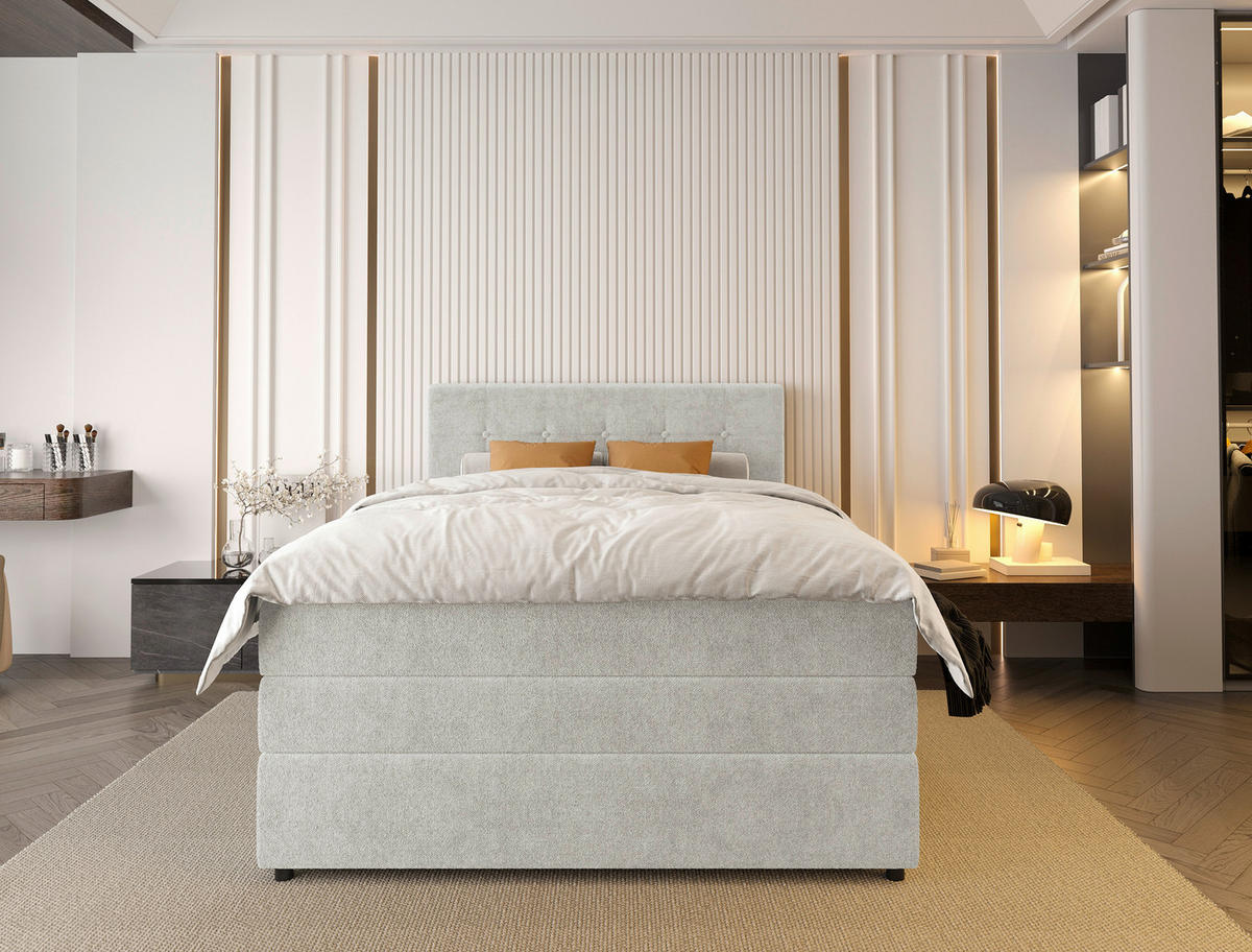 BOXSPRINGBETT 140/200 cm  in Creme  - Creme/Schwarz, Konventionell, Kunststoff/Textil (140/200cm) - Carryhome