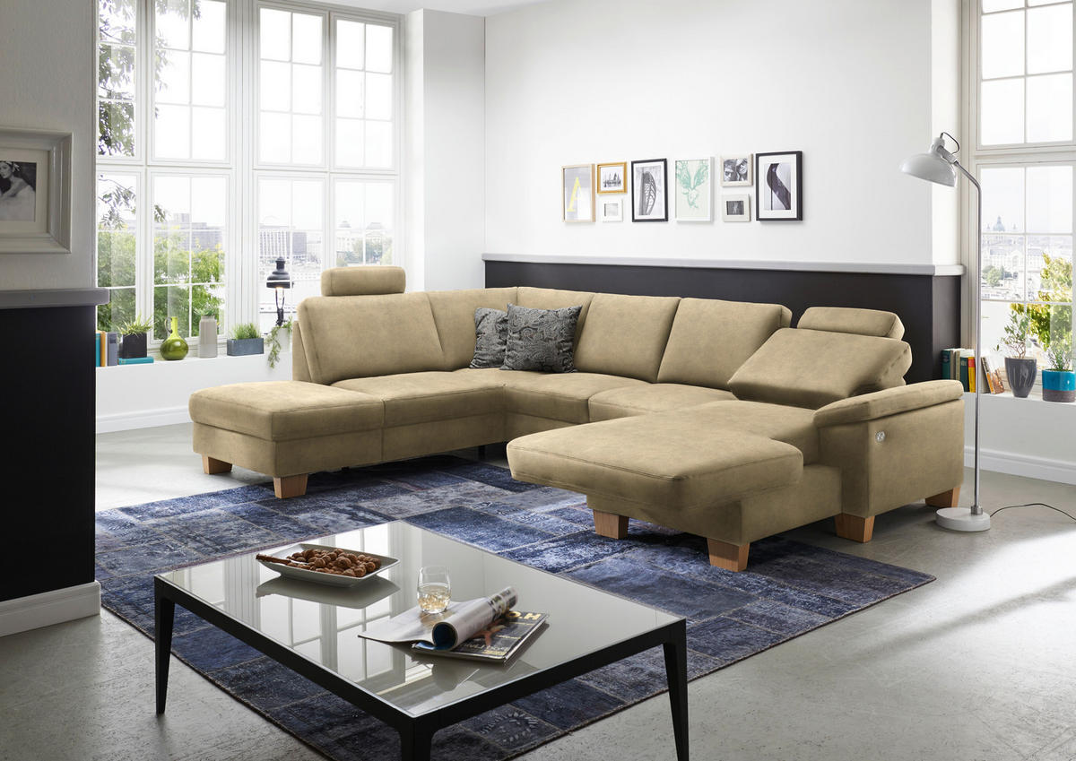 WOHNLANDSCHAFT in Velours Cappuccino  - Eichefarben/Cappuccino, Konventionell, Holz/Textil (235/316/167cm) - Beldomo System