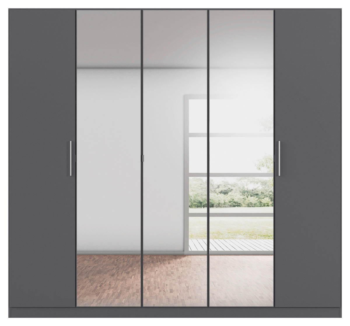 DREHTÜRENSCHRANK 226/210/54 cm,  in Grau, 5-türig  - Alufarben/Grau, KONVENTIONELL, Glas/Holzwerkstoff (226/210/54cm) - home24