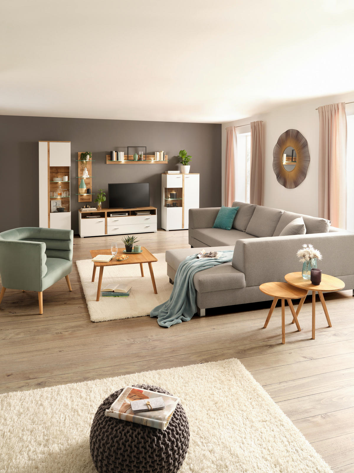 VITRINA bela, boja hrasta   - boja hroma/boja hrasta, Moderno, metal/pločasti materijal (60/201/37cm) - Hom`in