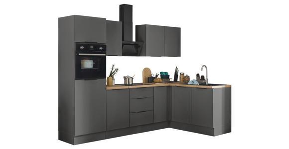 ECKKÜCHE 270/165 cm in Graphitfarben - Schwarz/Graphitfarben, Basics, Holzwerkstoff/Metall (270/165cm) - Xora