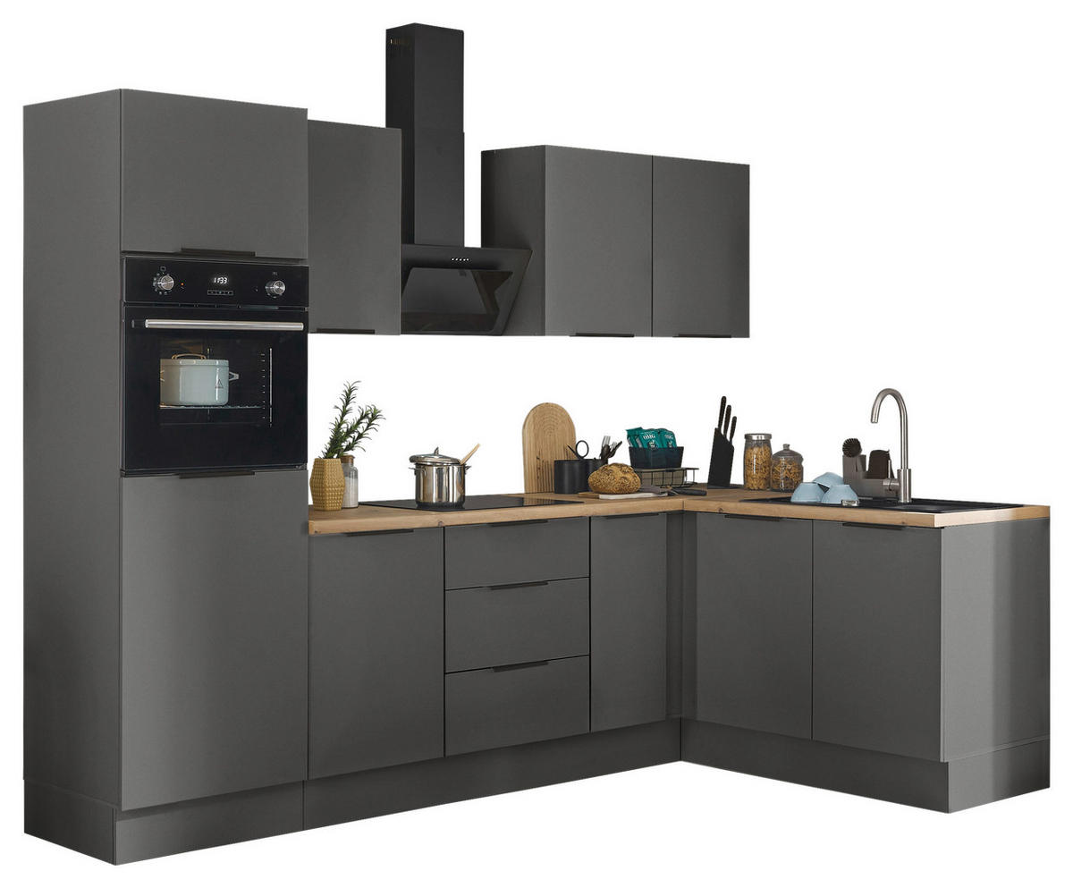 ECKKÜCHE 270/165 cm  in Graphitfarben  - Schwarz/Graphitfarben, Basics, Holzwerkstoff/Metall (270/165cm) - Carryhome