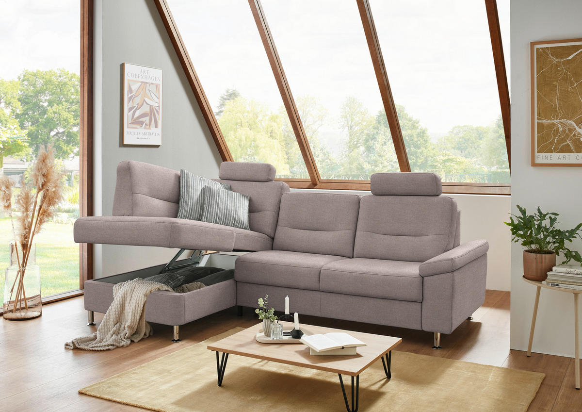 ECKSOFA Flachgewebe Altrosa  - Alufarben/Altrosa, Konventionell, Textil/Metall (160/244cm) - Beldomo Comfort