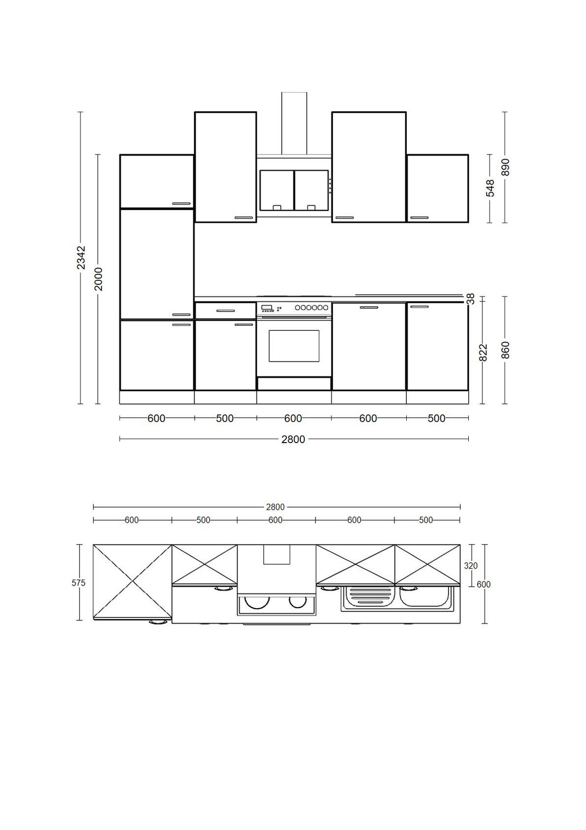 KÜCHENBLOCK 280 cm   in Kaschmir  - Kaschmir/Edelstahlfarben, Basics, Holzwerkstoff/Metall (280cm) - FlexWell