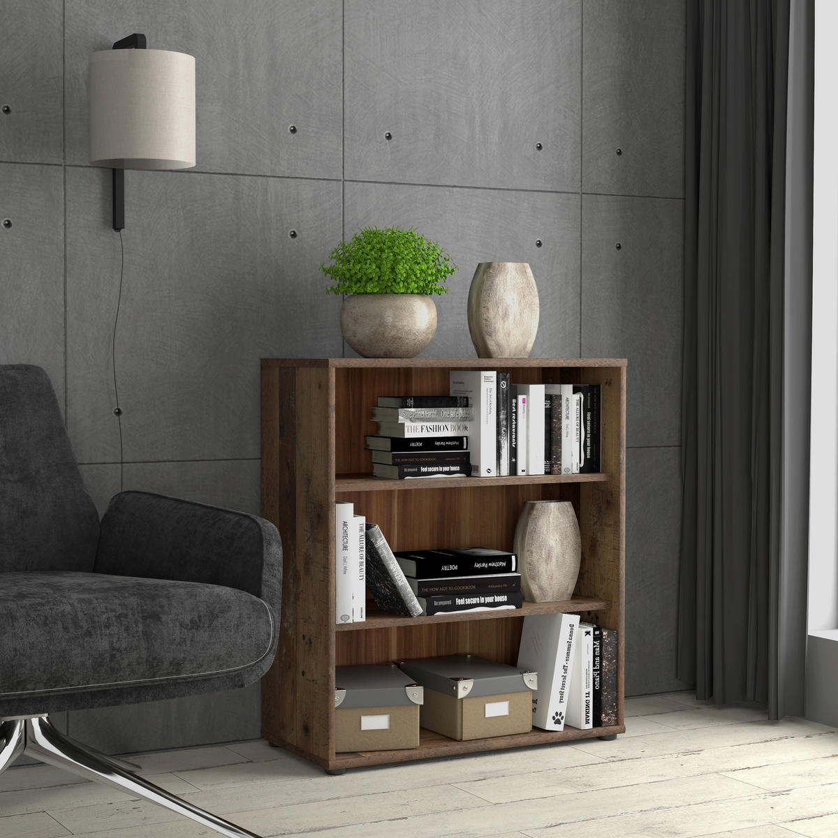 REGAL Dunkelbraun, Graubraun  - Dunkelbraun/Graubraun, Design, Holzwerkstoff (73,7/85,5/34,8cm)