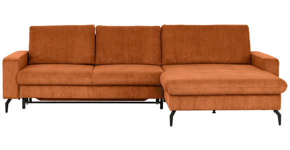 ECKSOFA in Cord Terracotta - Terracotta/Schwarz, Design, Textil/Metall (302/180cm) - Venda