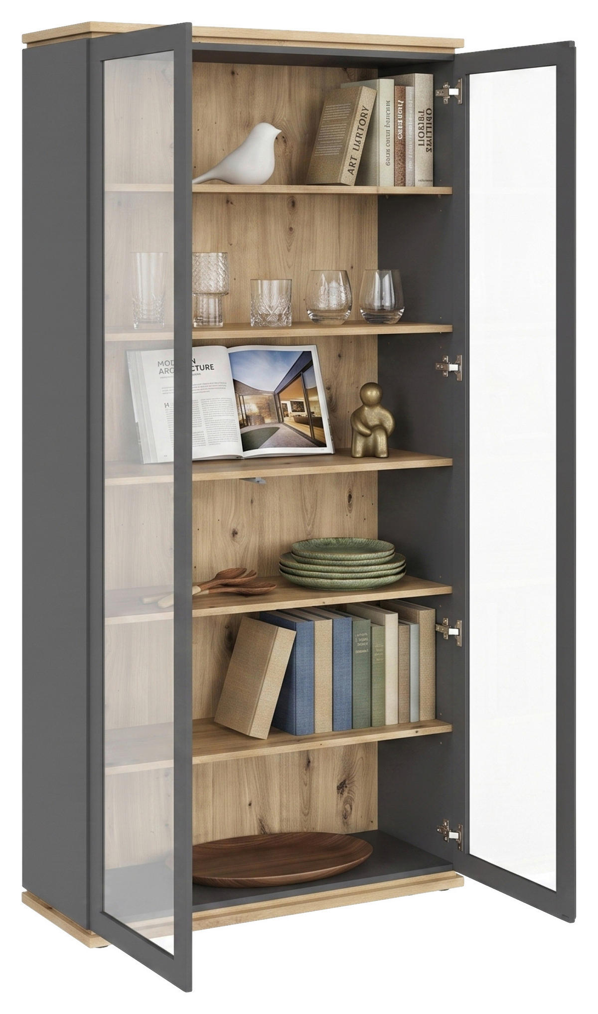 VITRINE  in Anthrazit, Eiche Artisan  - Anthrazit/Eiche Artisan, KONVENTIONELL, Holzwerkstoff (94/201/38cm) - Xora