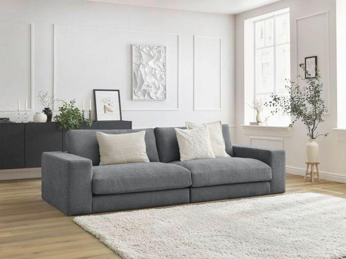 3-SITZER-SOFA LEONARD Struktur Dunkelgrau  - Dunkelgrau/Schwarz, MODERN, Kunststoff/Textil (234/77/109cm)