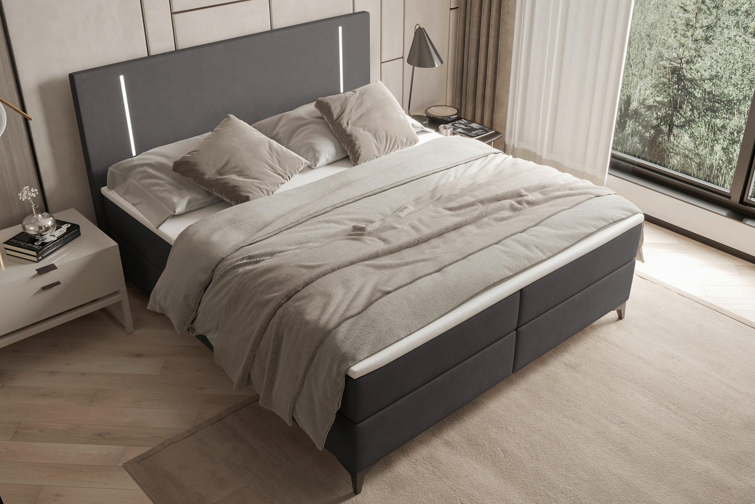 BOXBETT 160/200 cm  in Dunkelgrau  - Dunkelgrau/Schwarz, KONVENTIONELL, Textil/Metall (160/200cm) - Modante