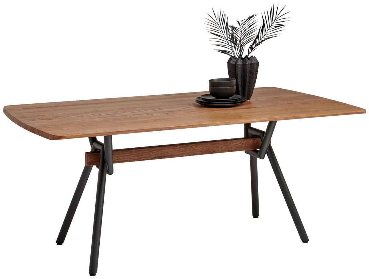 ESSTISCH 180/100/76 cm Echtholz  Holz Freiform Schwarz, Eichefarben  - Eichefarben/Schwarz, Design, Holz/Metall (180/100/76cm) - Valnatura