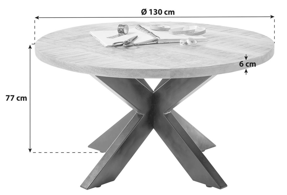 JÍDELNÍ STŮL, mangové dřevo, přírodní barvy, 130/130/77 cm - přírodní barvy/antracitová, Natur, kov/dřevo (130/130/77cm) - MID.YOU