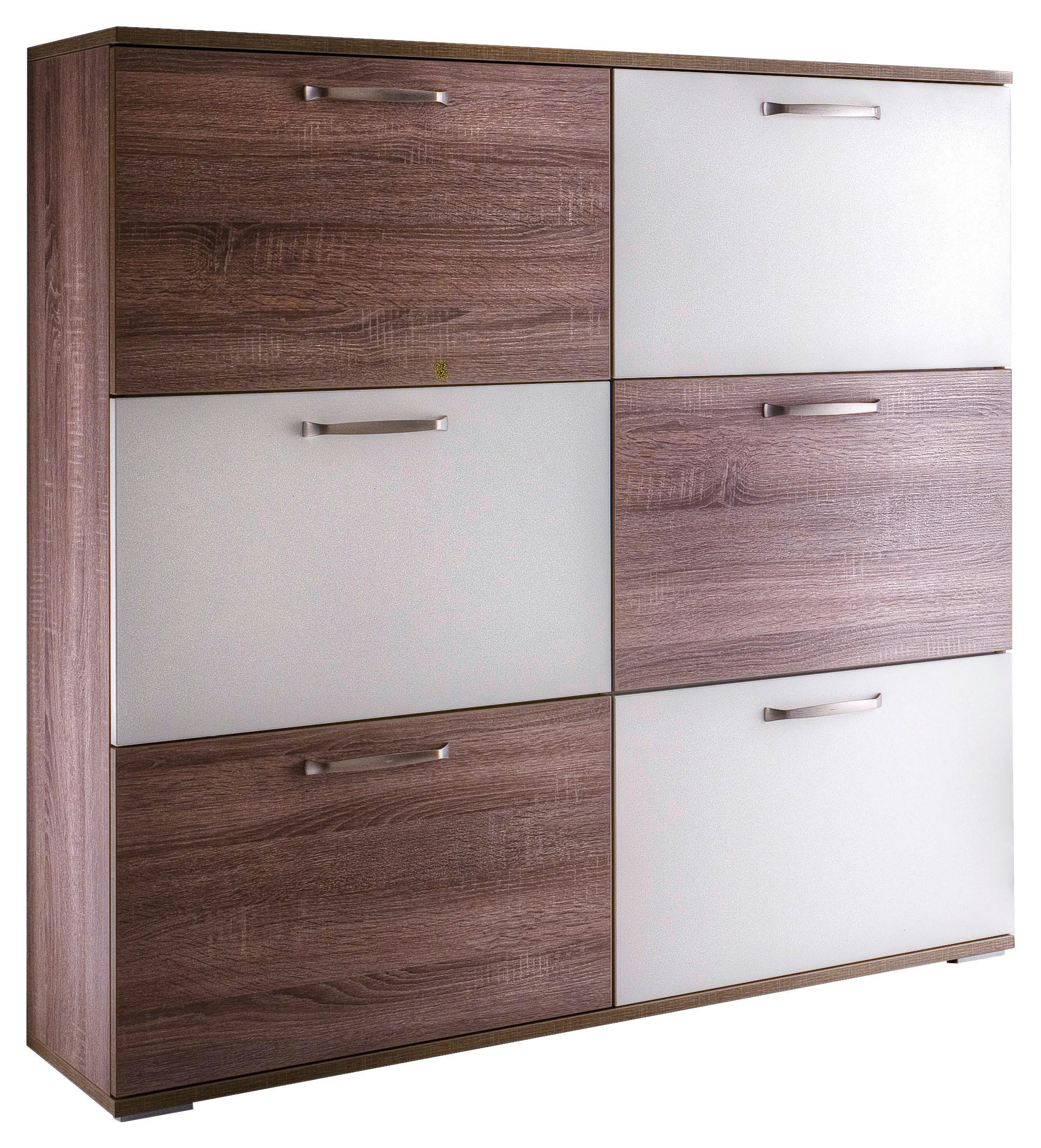 SCHUHSCHRANK Weiß, Eichefarben  - Eichefarben/Silberfarben, Design, Holzwerkstoff/Kunststoff (120,6/124/36cm) - Moderano