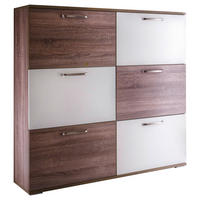 SCHUHSCHRANK Weiß, Eichefarben  - Eichefarben/Silberfarben, Design, Holzwerkstoff/Kunststoff (120,6/124/36cm) - Moderano