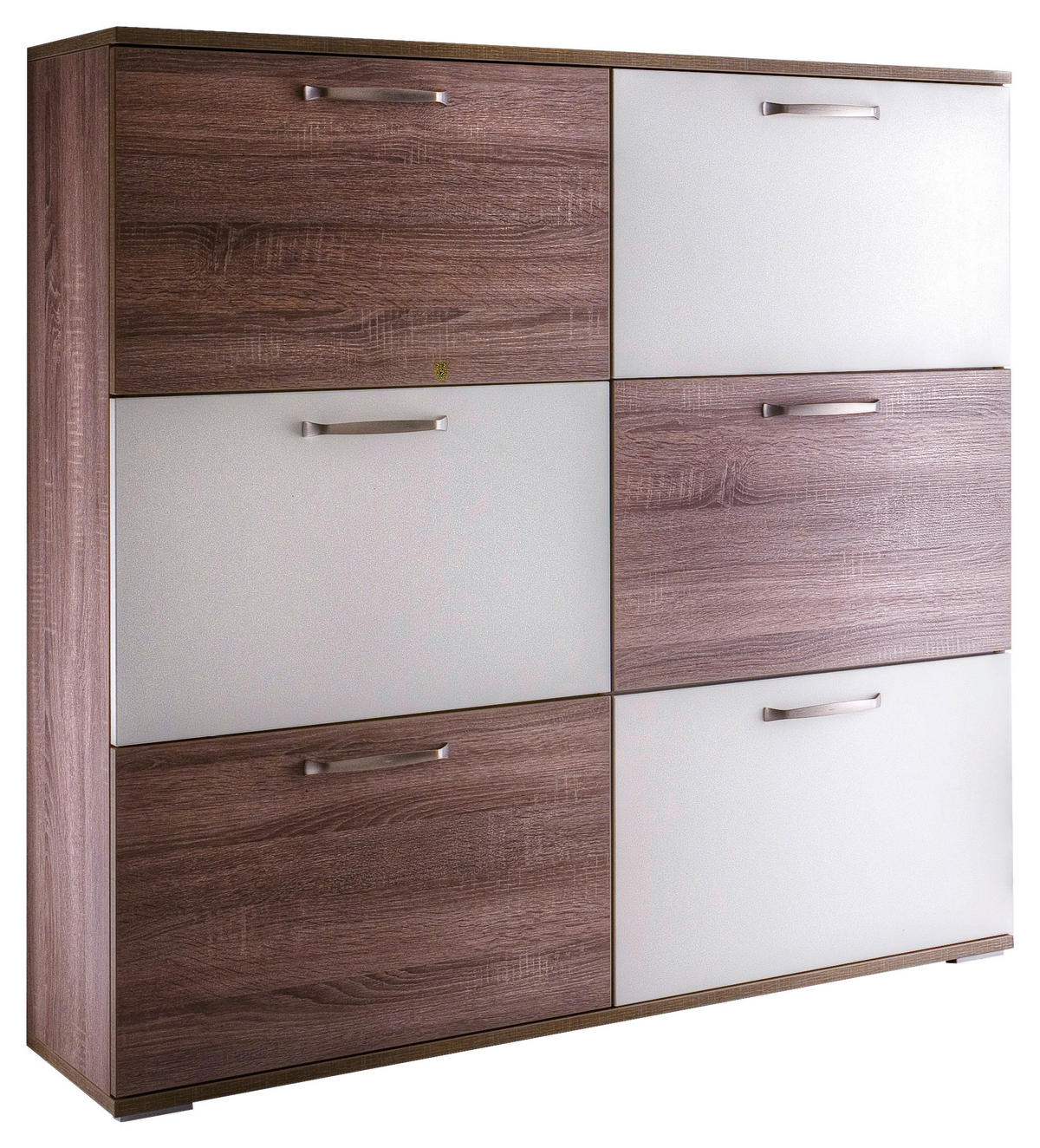 SCHUHSCHRANK Weiß, Eichefarben  - Eichefarben/Silberfarben, Design, Holzwerkstoff/Kunststoff (120,6/124/36cm) - Moderano