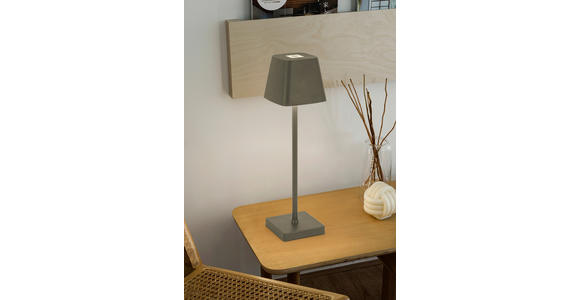 AKKU-TISCHLEUCHTE Lino 10/38 cm - Grau, Design, Kunststoff/Metall (10/38cm) - Novel