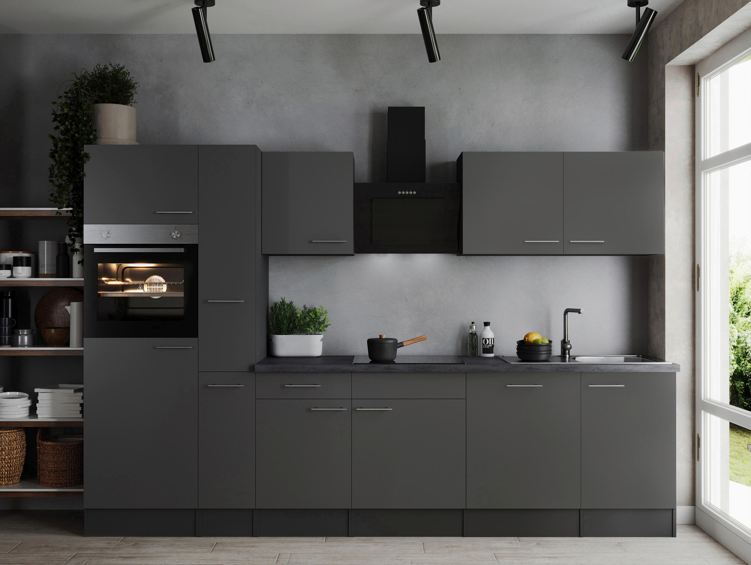 MODULKÖK 310 cm   i grå  - silver/grå, Design, metall/trämaterial (310cm) - Respekta