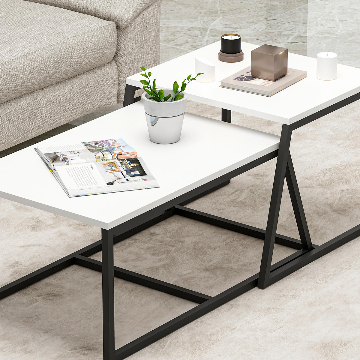 SOFFBORD SET - vit/svart, Design, metall/trämaterial - Livetastic