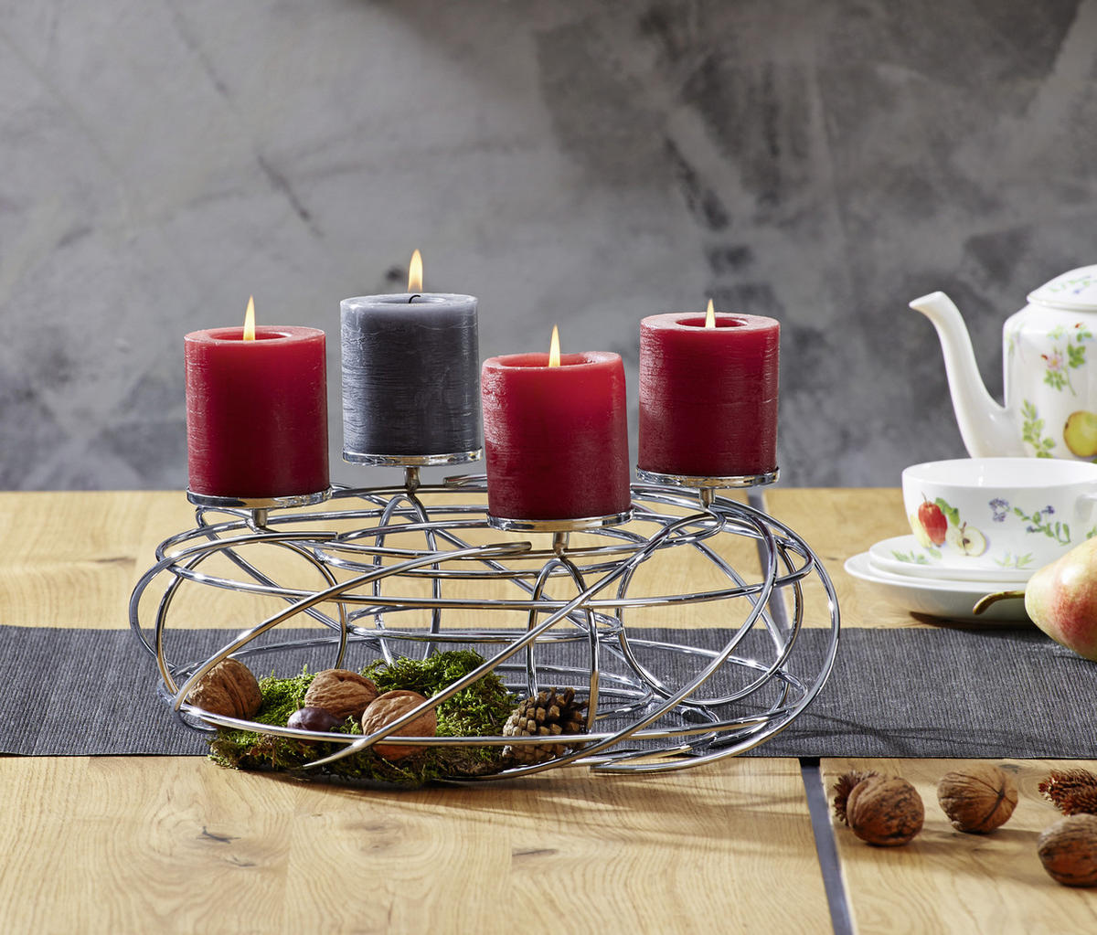 ADVENTSKRANZ Lifestyle  - Chromfarben, MODERN, Metall (35cm) - Justinus