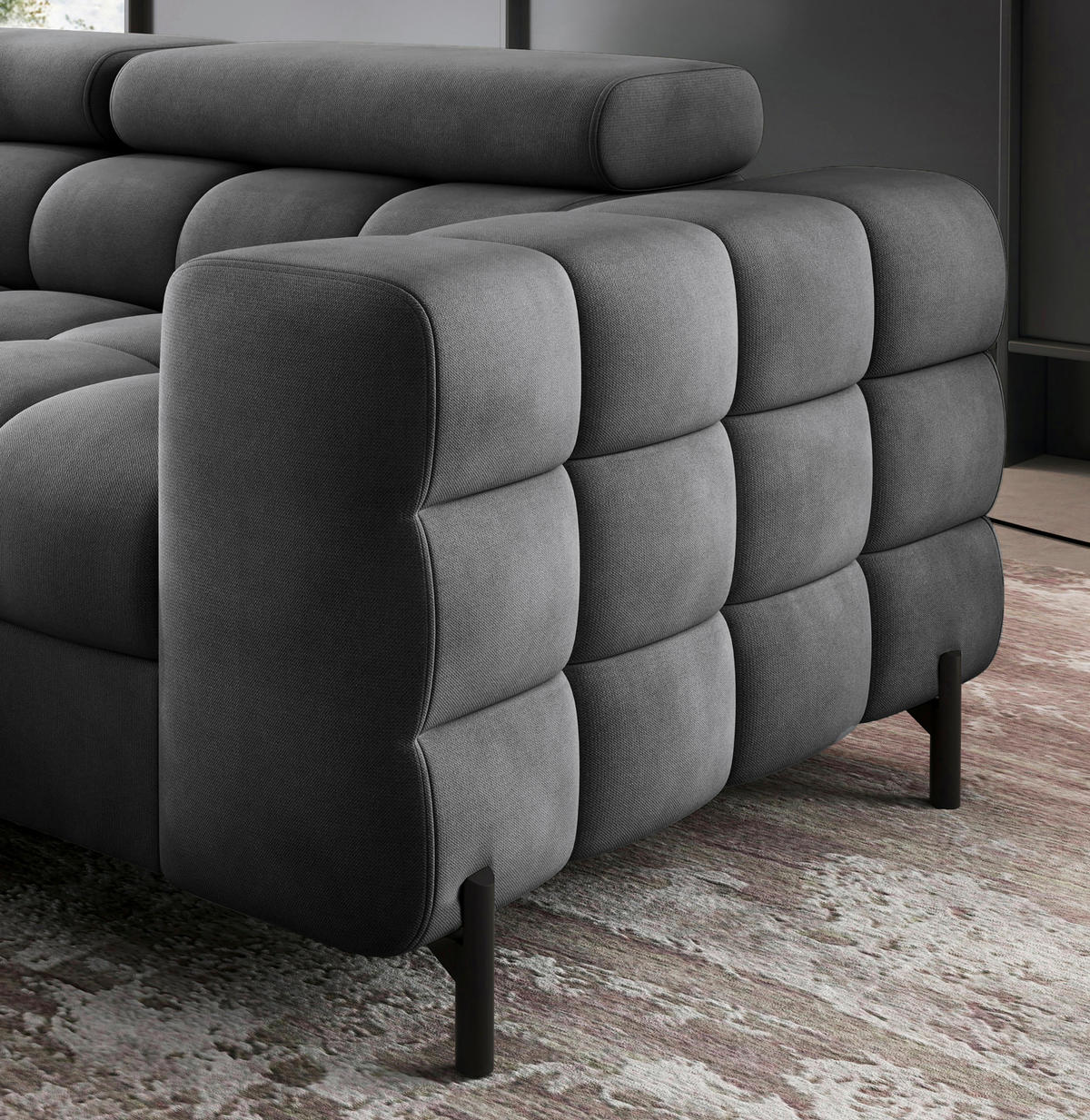 ECKSOFA FERUCCE Dunkelgrau Flachgewebe Bettkasten, Kopfteilverstellung  - Dunkelgrau/Schwarz, Design, Textil/Metall (200/276cm) - MID.YOU
