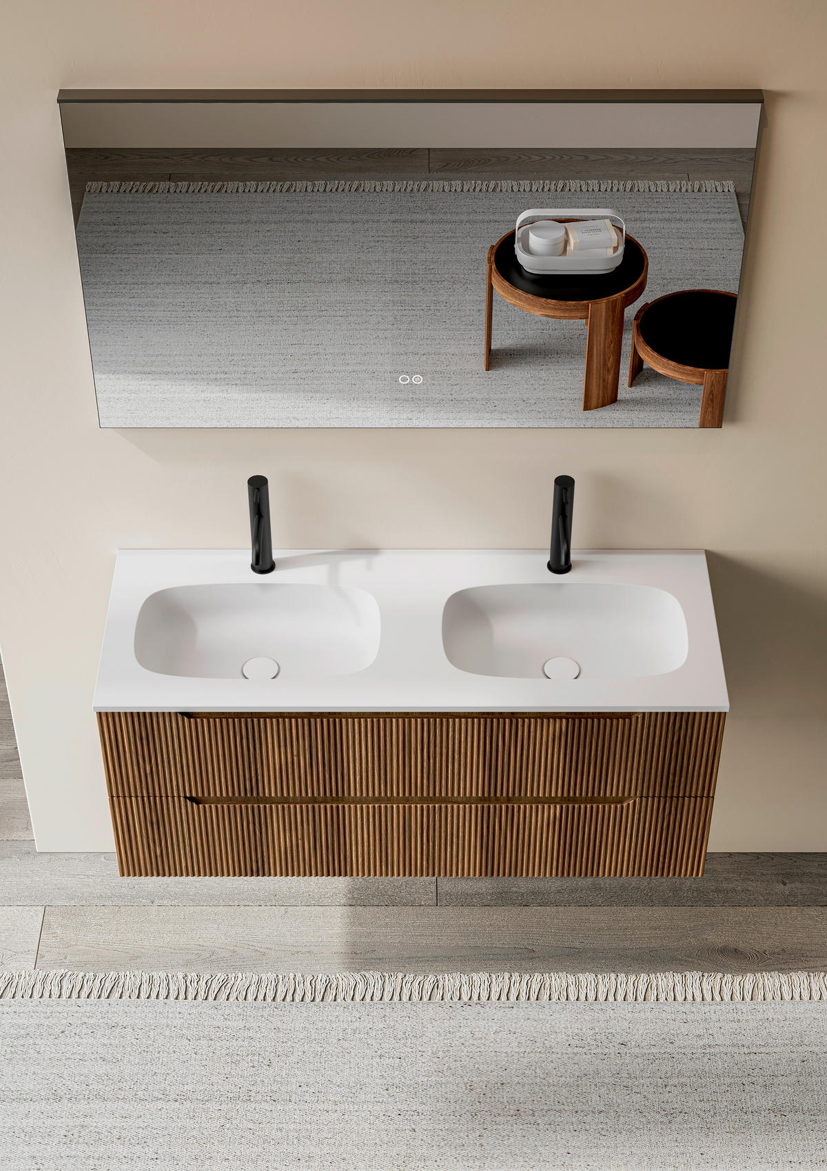 BADEZIMMER 3-teilig 120 cm  - Weiss/Walnussfarben, Konventionell, Holzwerkstoff/Stein (120cm) - Belluti