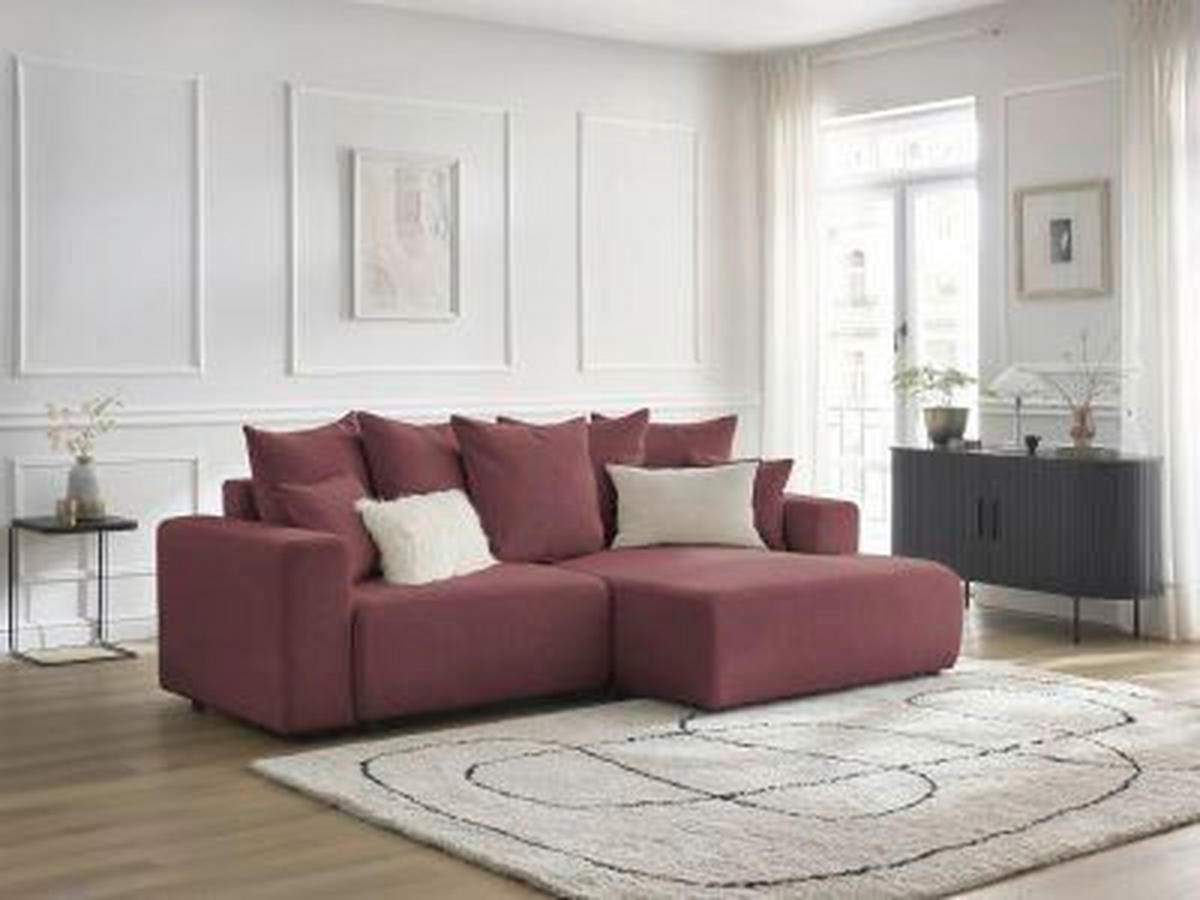 ECKSOFA Ottomane rechts  ATILLA Rot Flachgewebe  - Rot/Schwarz, MODERN, Kunststoff/Textil (244/149cm)